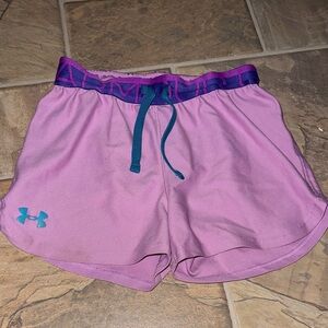Under Armour Kids Girls Lavender Athletic Shorts with Teal Accents